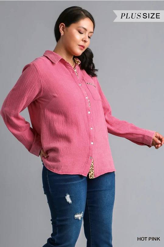 Umgee Plus Pink Button Up Blouse