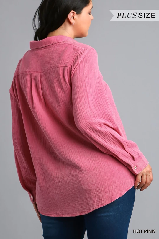 Umgee Plus Pink Button Up Blouse