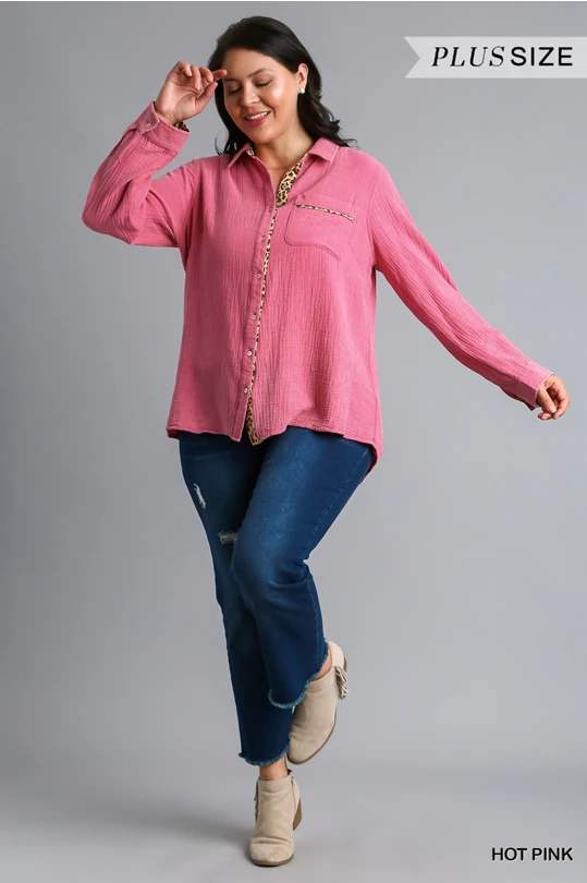 Umgee Plus Pink Button Up Blouse
