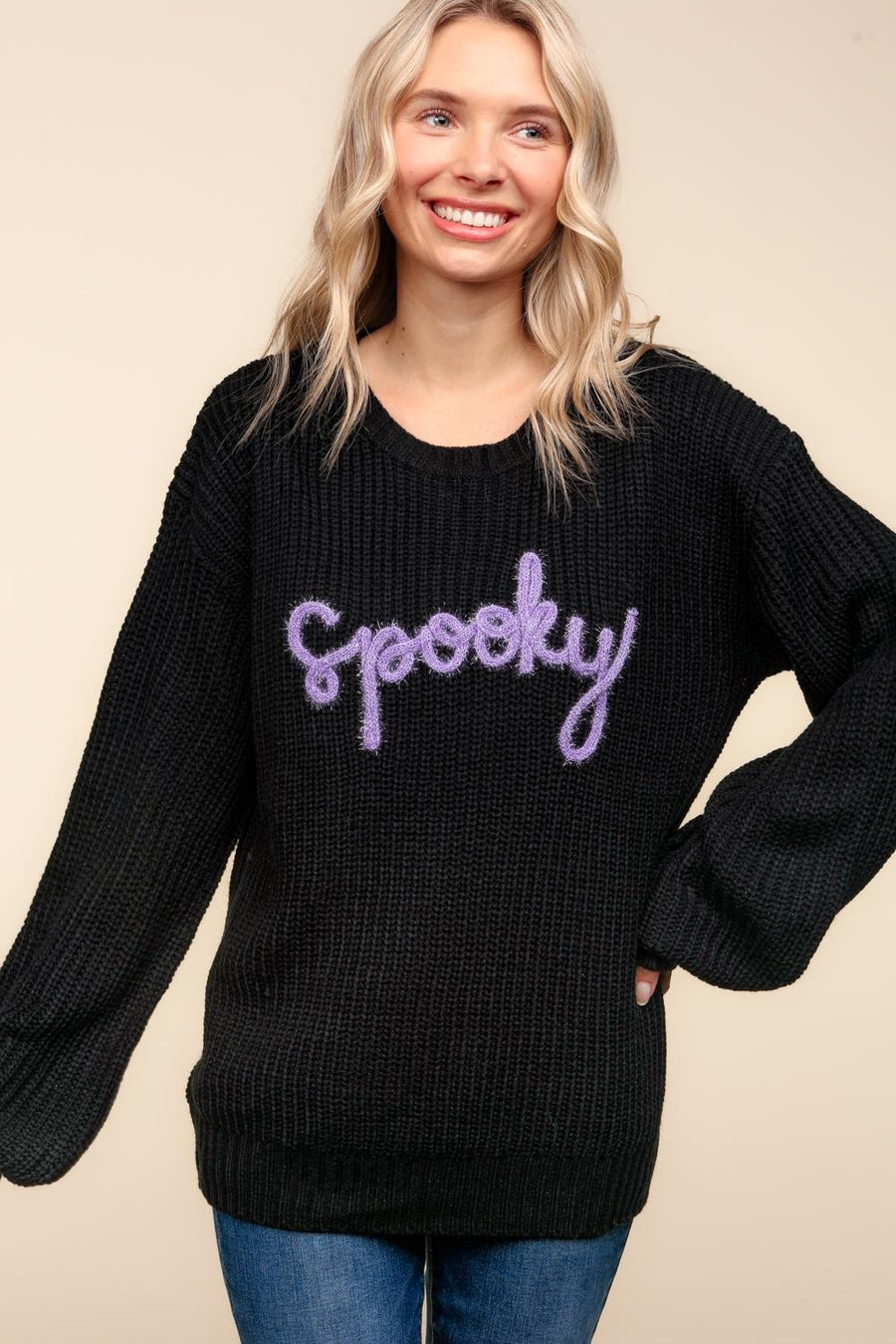 Spooky Pop Up Letter Pullover Sweater