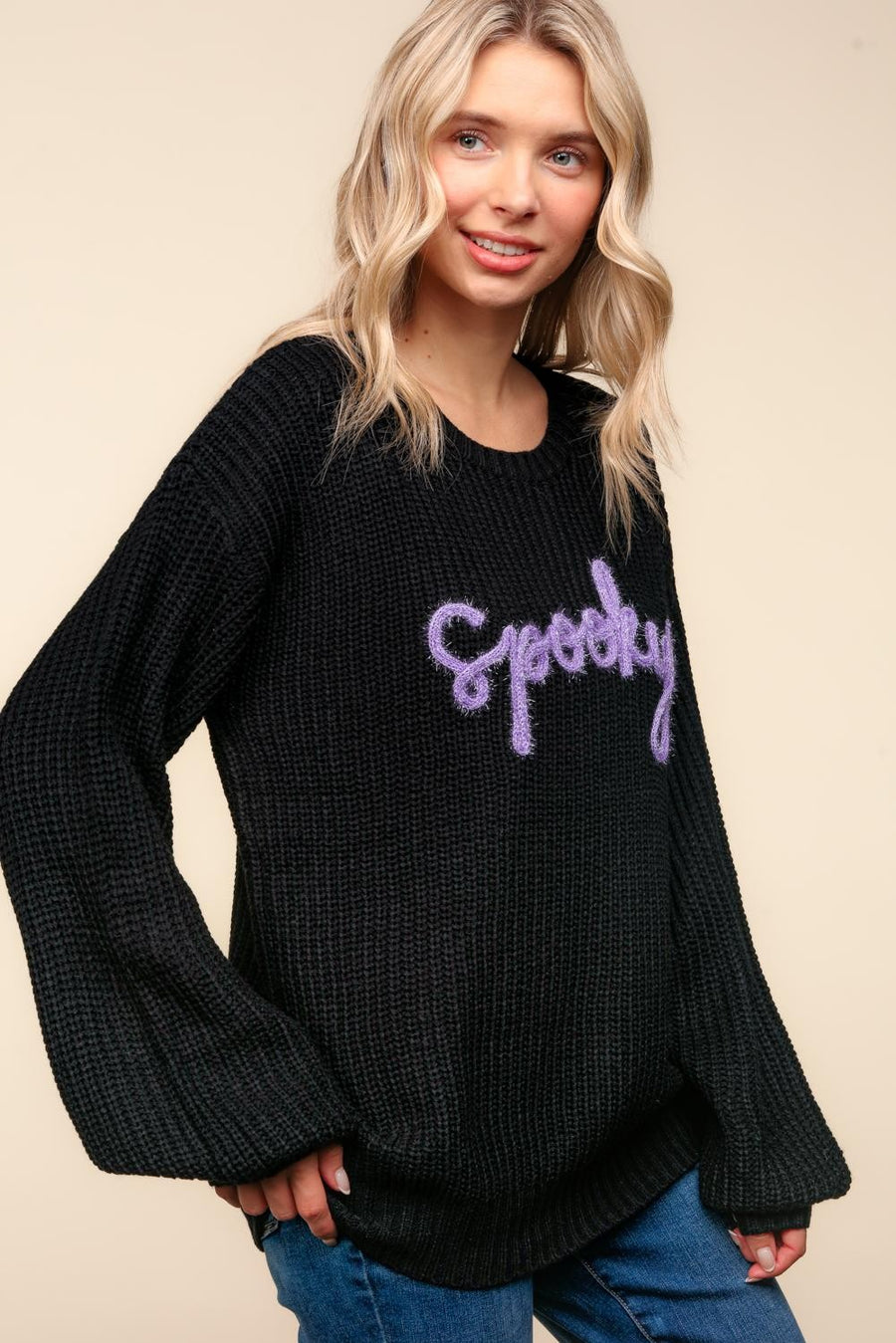 Spooky Pop Up Letter Pullover Sweater