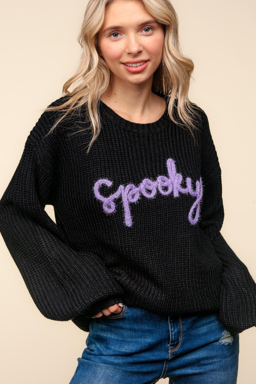 Spooky Pop Up Letter Pullover Sweater
