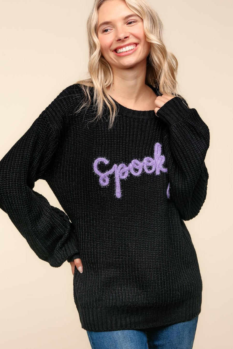 Spooky Pop Up Letter Pullover Sweater